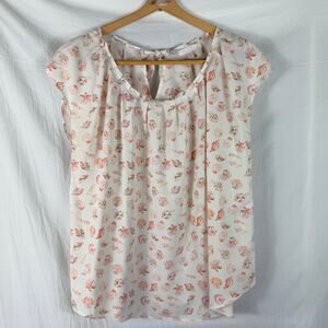 LC Lauren Conrad Women's Blouse Size XL White Pink Shells Tie Back